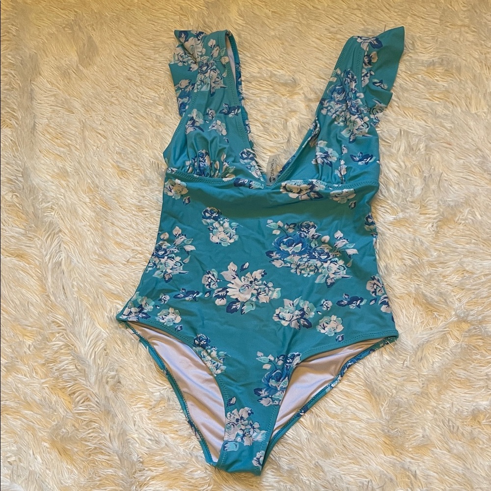 Cupshe Blue Floral Swimsuit Small